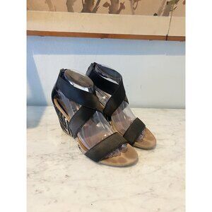 Anyi Lu Shoes Womens Size 38 Black Wedge Sandals Made in Italy Textured Heel